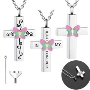 Urn Necklaces for Ashes Butterfly Cremation Jewelry for Ashes for Human Cross with Crystal Butterfly Memorial Ash Pendant