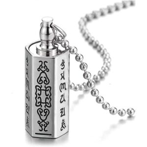 Stainless Steel Hexagon Pendant Necklace Cremation Urn Pill Box Memorial Hold Ashes Stash Locket Tibetan Jewelry for Men Women