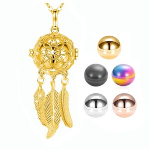 Cremation Jewelry Urn Necklace for Ashes for Women Men Feather Keepsake Dream Catcher Hollow Pendants in Memory of Human Pets