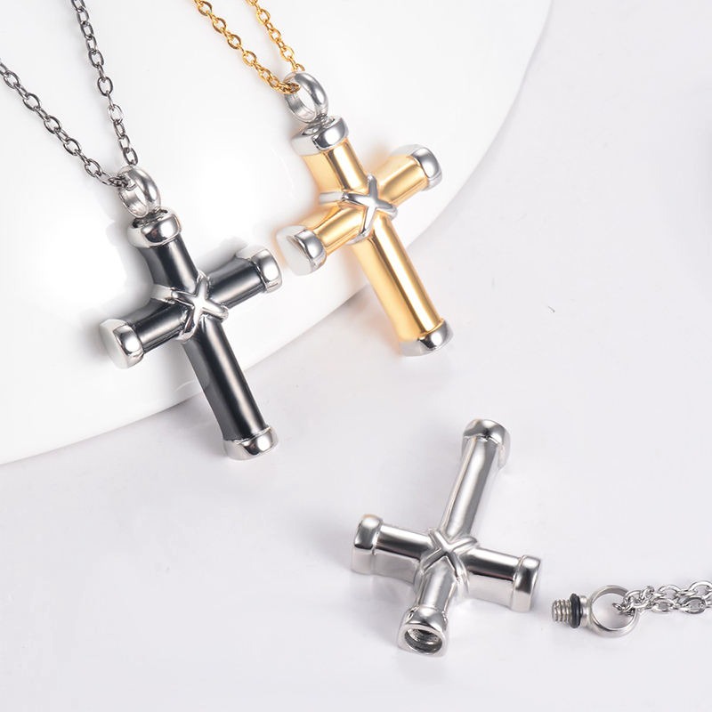 Stainless Steel Classic Cross Cremation Ashes Urn Necklace Keepsake Jewelry Ashes Memorial Pendant 22"Chain - Image 6