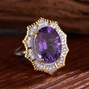 S925 pure silver ring inlaid with natural crystal gemstone ring