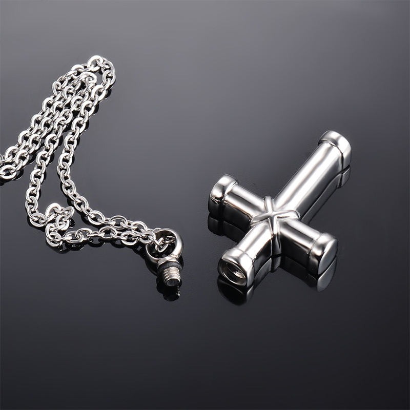 Stainless Steel Classic Cross Cremation Ashes Urn Necklace Keepsake Jewelry Ashes Memorial Pendant 22"Chain - Image 7