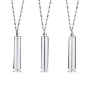 Simple Silver Color Cylinder Cremation Urn Necklace for Ashes Memorial Pendant Stainless Steel Keepsake Jewelry to Women Men