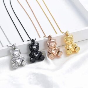 Cremation jewelry cute love bear stainless steel urn necklace to commemorate the dead relatives used for cremation funeral
