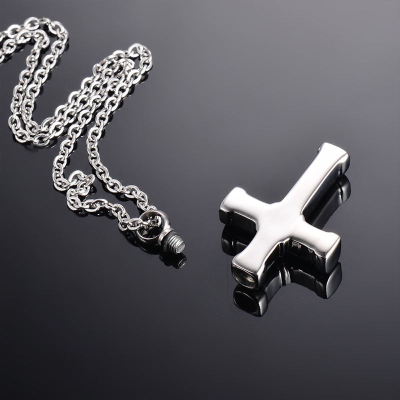 Stainless Steel Classic Cross Cremation Ashes Urn Necklace Keepsake Jewelry Ashes Memorial Pendant 22"Chain - Image 8