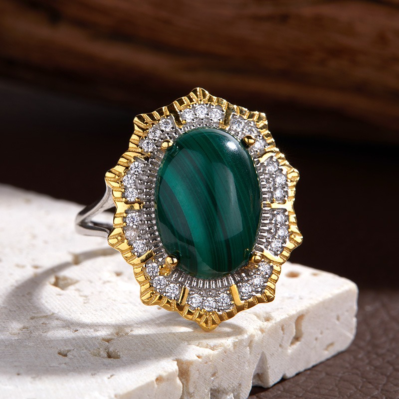 S925 pure silver ring inlaid with natural crystal gemstone ring - Image 4