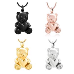 Stainless Steel Teddy Bear Pet Urn Pendant Memorial Ash Keepsake Cremation Jewelry Necklace for Ashes Locket Necklaces