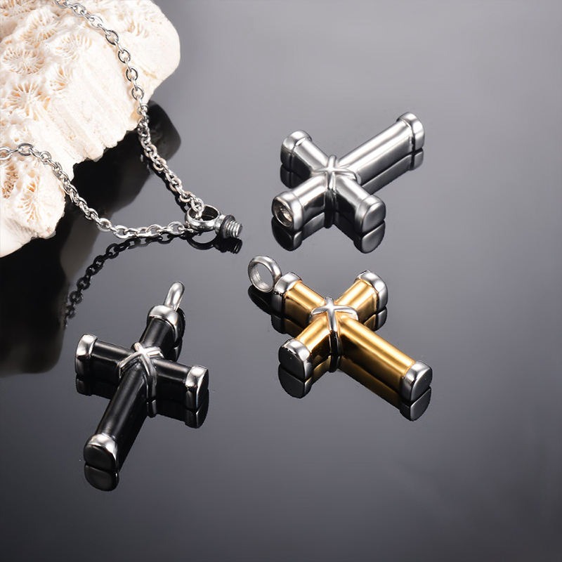 Stainless Steel Classic Cross Cremation Ashes Urn Necklace Keepsake Jewelry Ashes Memorial Pendant 22"Chain - Image 9