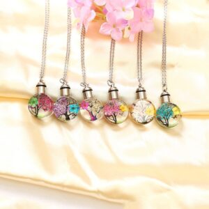 Cremation jewelry stainless steel new luminous dried flower butterfly permanent preservation pendant glass ball women's necklace