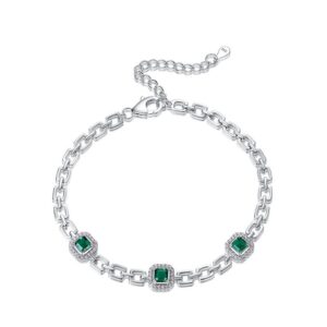 S925 pure silver bracelet set with natural emerald green gemstone