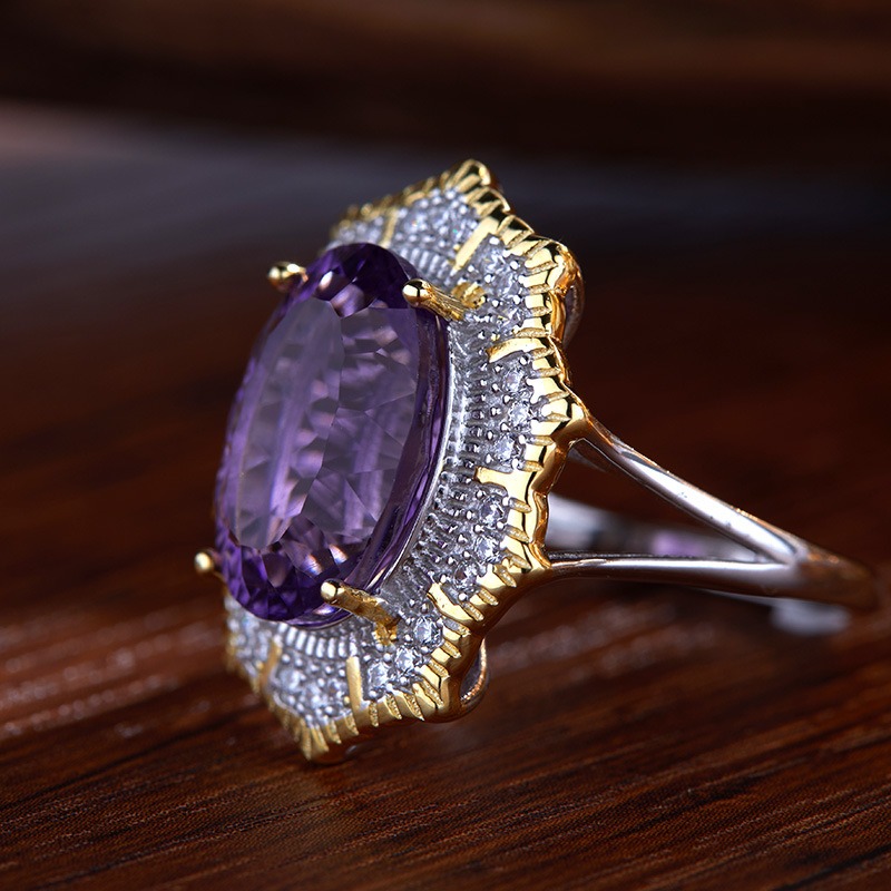 S925 pure silver ring inlaid with natural crystal gemstone ring - Image 3