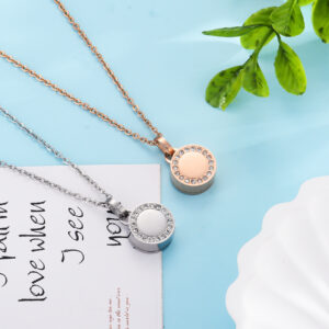 Round Stone Memorial Cremation Ashes Urn Necklace Chain Pendant Keepsake Jewelry