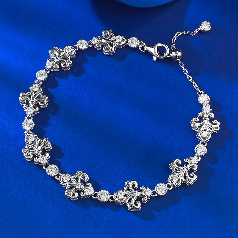 S925 Gold Plated Sterling Silver Antique Brushed Iris Moissanite Bracelet, Adjustable Size - Image 5