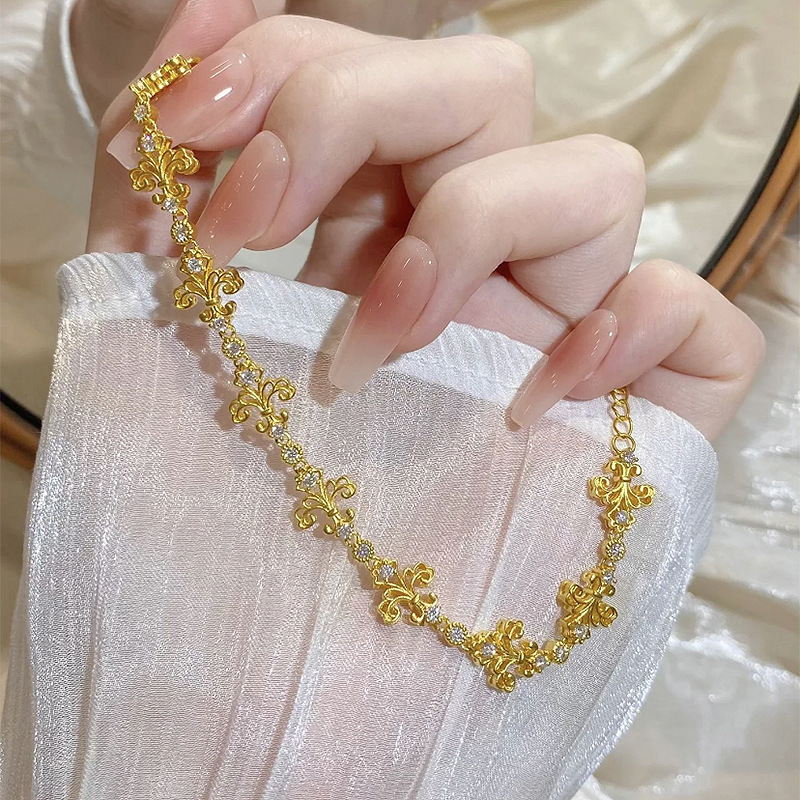 S925 Gold Plated Sterling Silver Antique Brushed Iris Moissanite Bracelet, Adjustable Size - Image 4