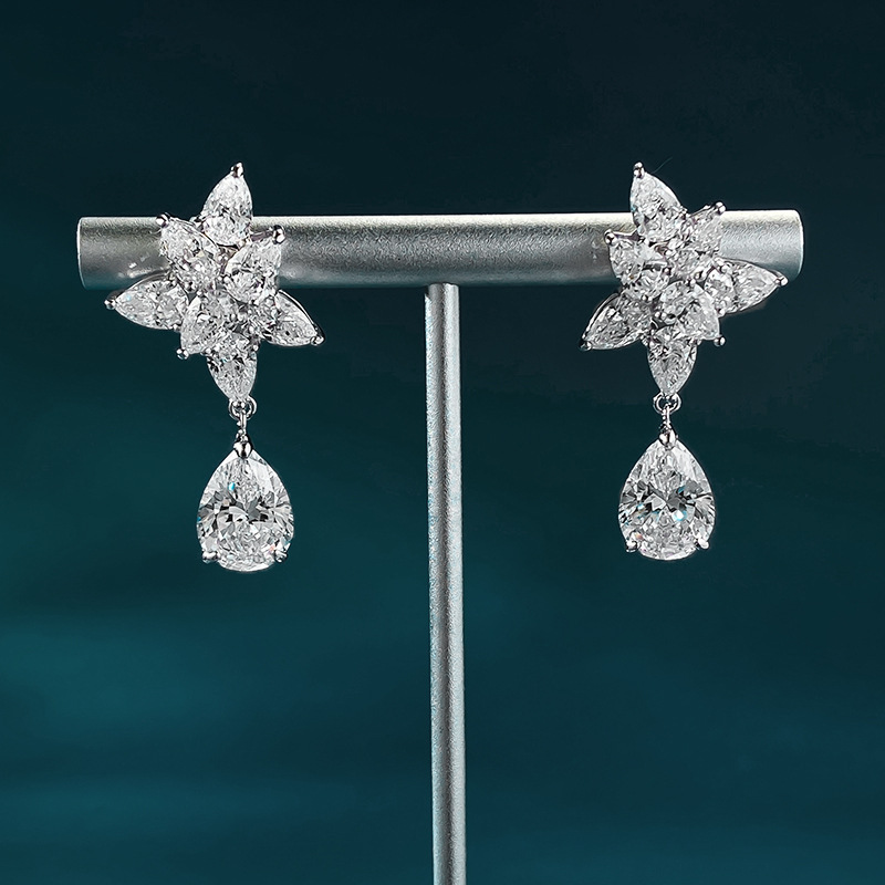 S925 Sterling Silver 8x11mm Pear Cut Moissanite Earrings - Image 4