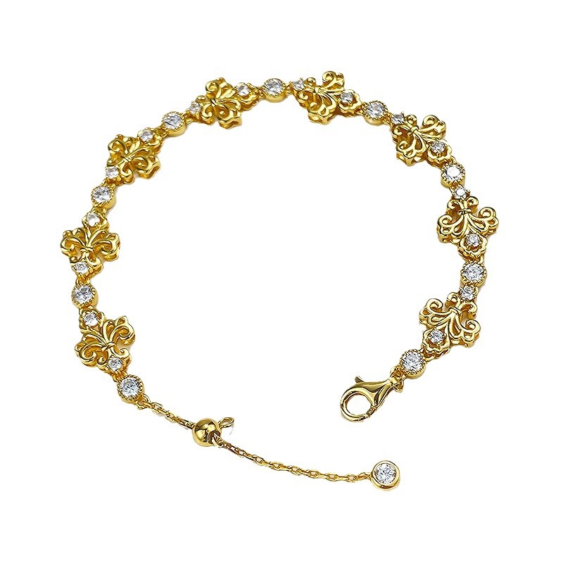 S925 Gold Plated Sterling Silver Antique Brushed Iris Moissanite Bracelet, Adjustable Size - Image 6