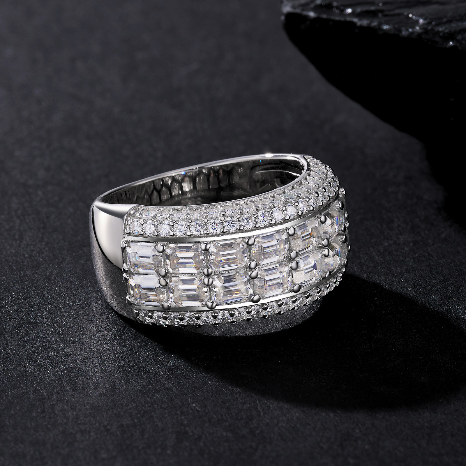 Hand-set moissanite S925 sterling silver men's ring - Image 4