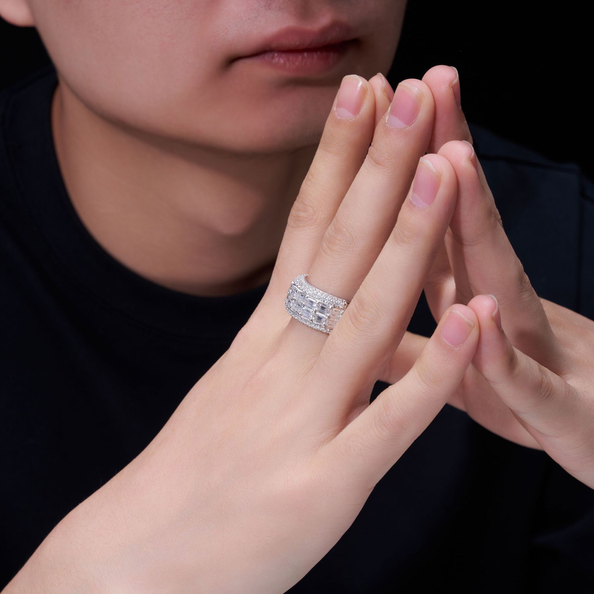 Hand-set moissanite S925 sterling silver men's ring - Image 2