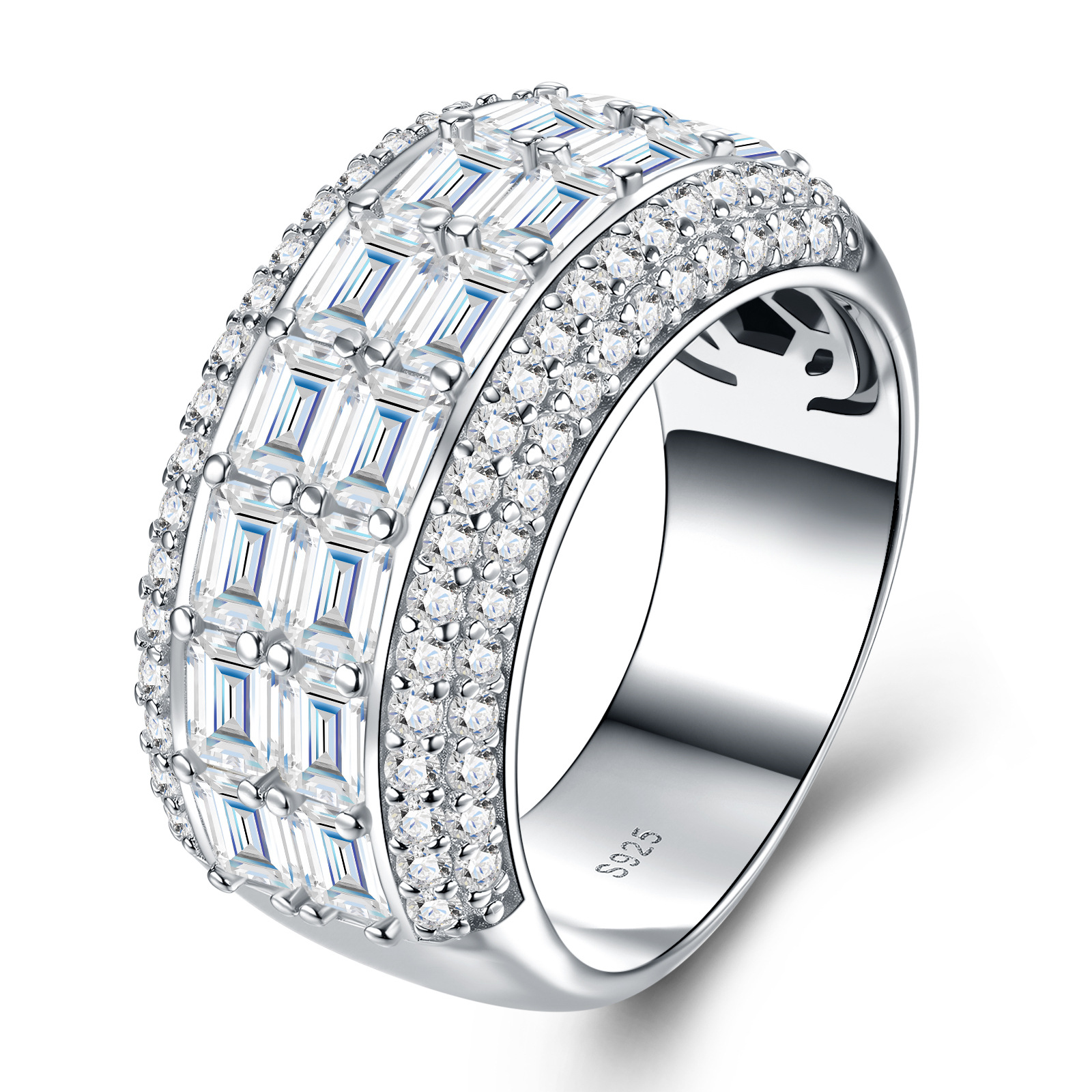 Hand-set moissanite S925 sterling silver men's ring