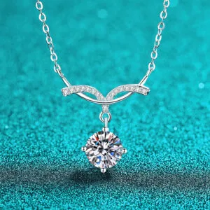S925 Sterling Silver 2CT Moissanite Necklace with Mermaid Smile Line Pendant - Niche Luxury, Fashionable, and Versatile