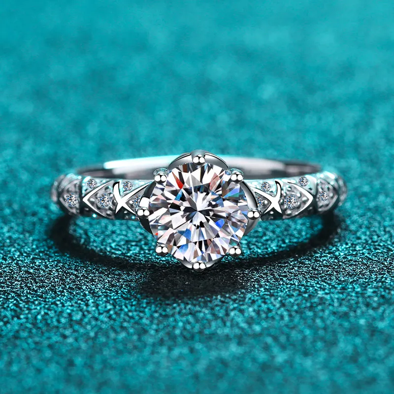 S925 Sterling Silver Women's Moissanite Ring, Octagonal Style, Popular Online Design, Pinky Finger