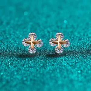 S925 Sterling Silver Moissanite Champagne Gold Stud Earrings for Women, Movable Star Style, Simple and Elegant Design