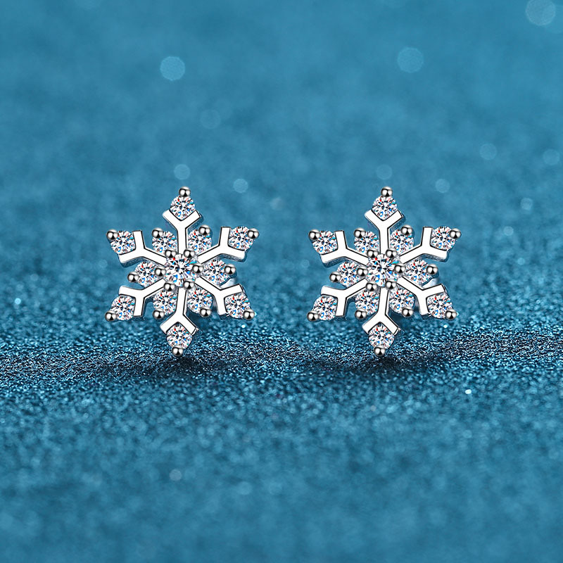 S925 Sterling Silver Snowflake Earrings for Women, High-End Snowflake Style Earrings, 72 Points Moissanite Earrings