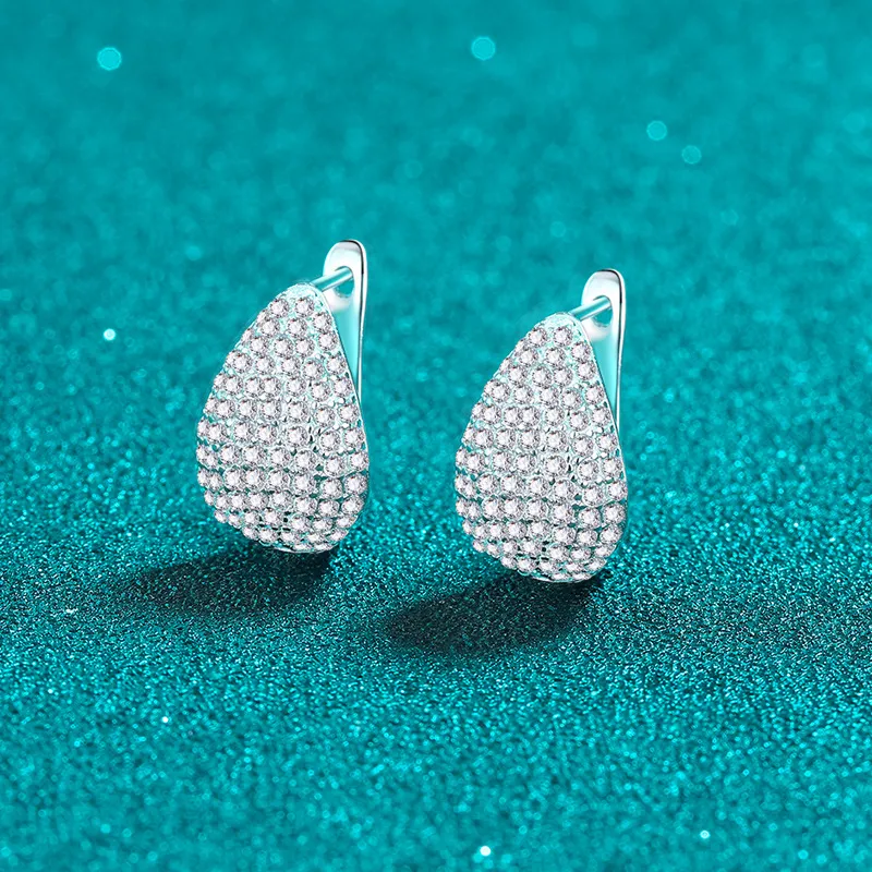 S925 Sterling Silver Moissanite Earrings, Teardrop Pear Shape, Simple and High-End Stud Earrings, European and American Fashion Earrings