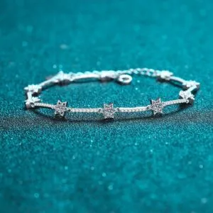 S925 Sterling Silver Women's Bracelet with Micro-set Ten Diamonds, Six-Pointed Star, and 1-Carat Moissanite