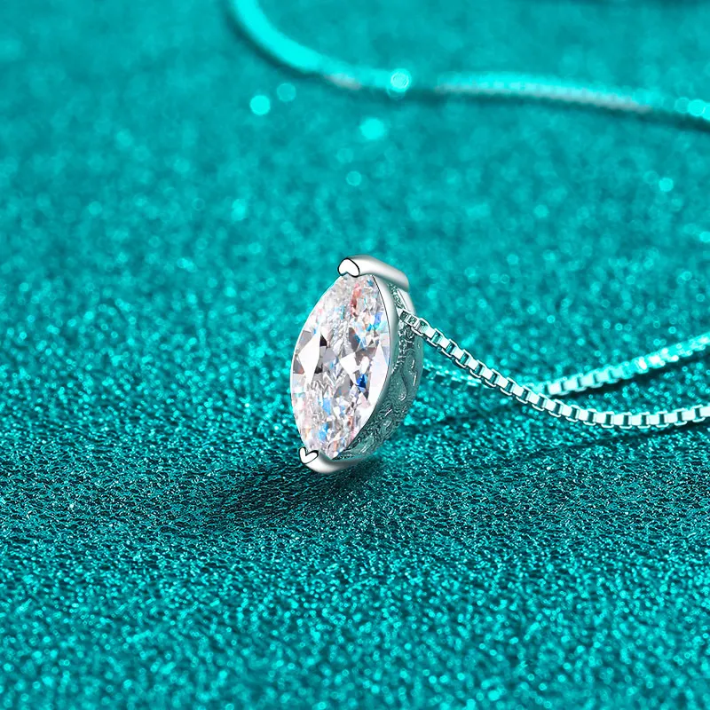 S925 Sterling Silver 1CT Women's Teardrop Minimalist Elegant Clavicle Necklace, Versatile for Everyday Commute, Marquise Moissanite Necklace - Image 3