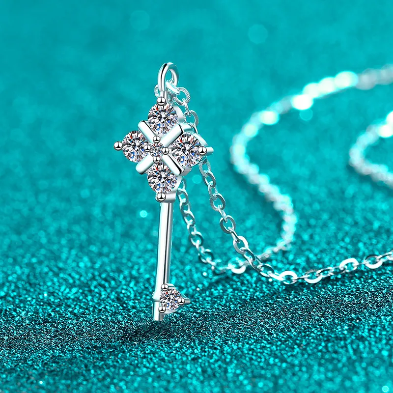 S925 Sterling Silver Moissanite Necklace with Key Pendant - Simple, Exquisite, Trendy, and Stylish for Everyday Wear - Image 2