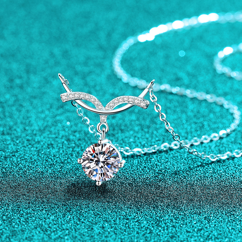 S925 Sterling Silver 2CT Moissanite Necklace with Mermaid Smile Line Pendant - Niche Luxury, Fashionable, and Versatile - Image 2
