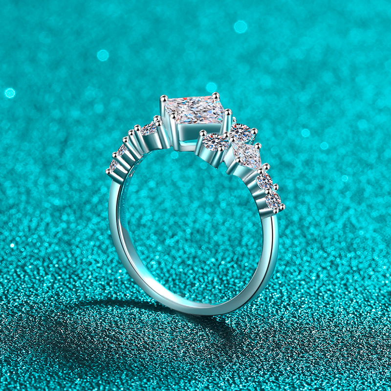 S925 sterling silver 1CT moissanite ring for women, featuring a square geometric design, exuding a cool and understated luxury fashion. - Image 2