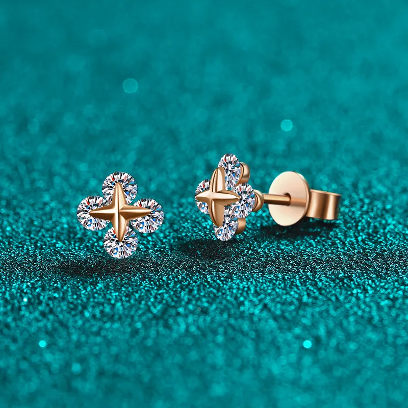 S925 Sterling Silver Moissanite Champagne Gold Stud Earrings for Women, Movable Star Style, Simple and Elegant Design - Image 3