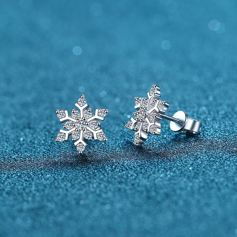 S925 Sterling Silver Snowflake Earrings for Women, High-End Snowflake Style Earrings, 72 Points Moissanite Earrings - Image 3