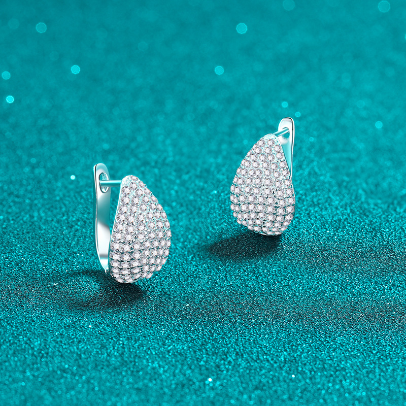 S925 Sterling Silver Moissanite Earrings, Teardrop Pear Shape, Simple and High-End Stud Earrings, European and American Fashion Earrings - Image 2