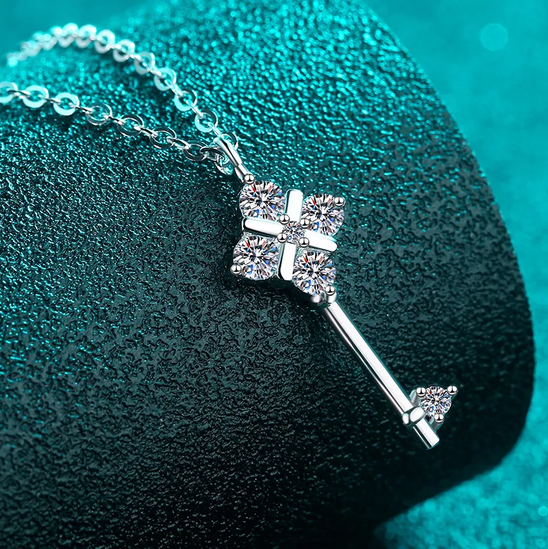 S925 Sterling Silver Moissanite Necklace with Key Pendant - Simple, Exquisite, Trendy, and Stylish for Everyday Wear - Image 3
