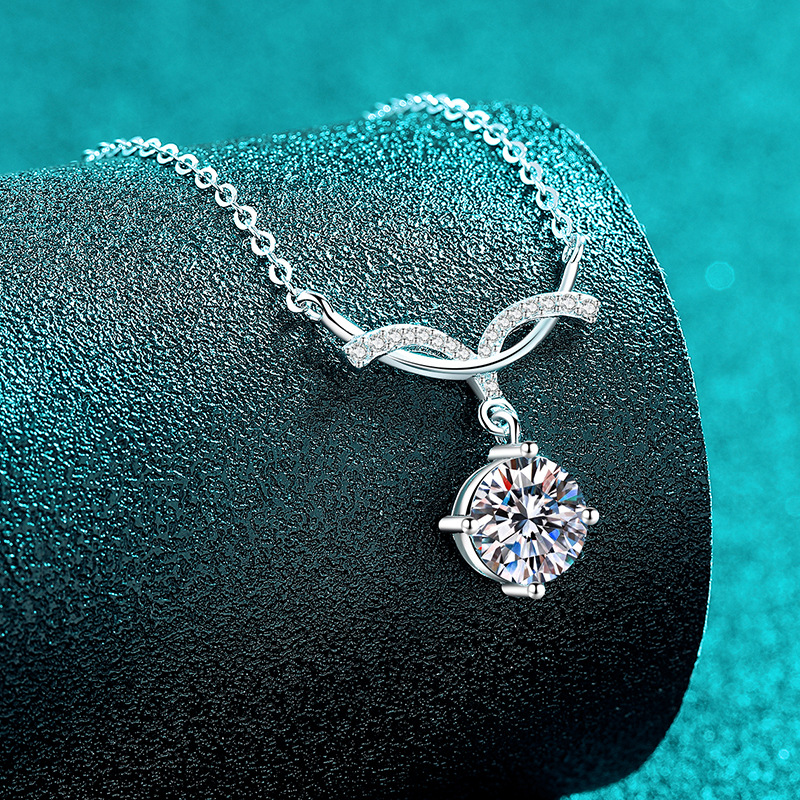 S925 Sterling Silver 2CT Moissanite Necklace with Mermaid Smile Line Pendant - Niche Luxury, Fashionable, and Versatile - Image 3