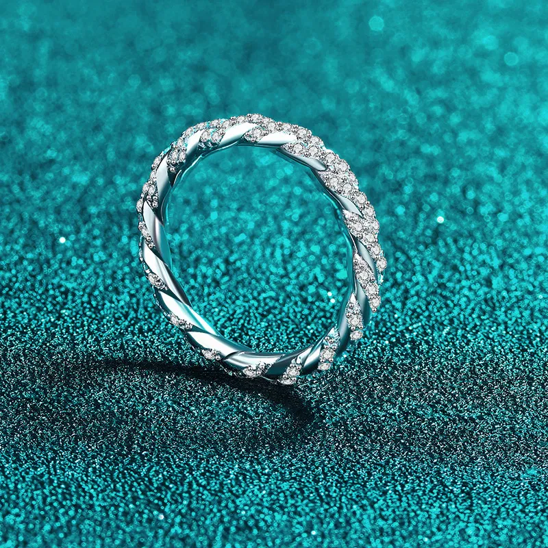S925 Sterling Silver Moissanite Ring for Women, Exquisite Stackable Style, Diamond-set Small Braided Ring, Simple and Elegant - Image 3