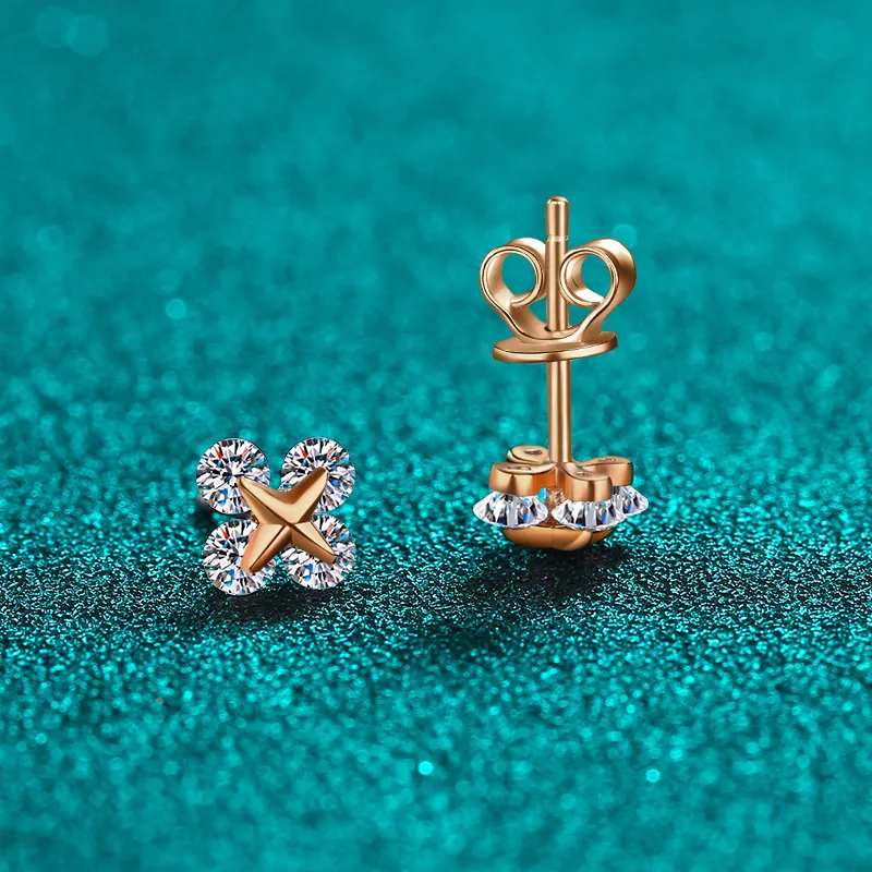S925 Sterling Silver Moissanite Champagne Gold Stud Earrings for Women, Movable Star Style, Simple and Elegant Design - Image 4
