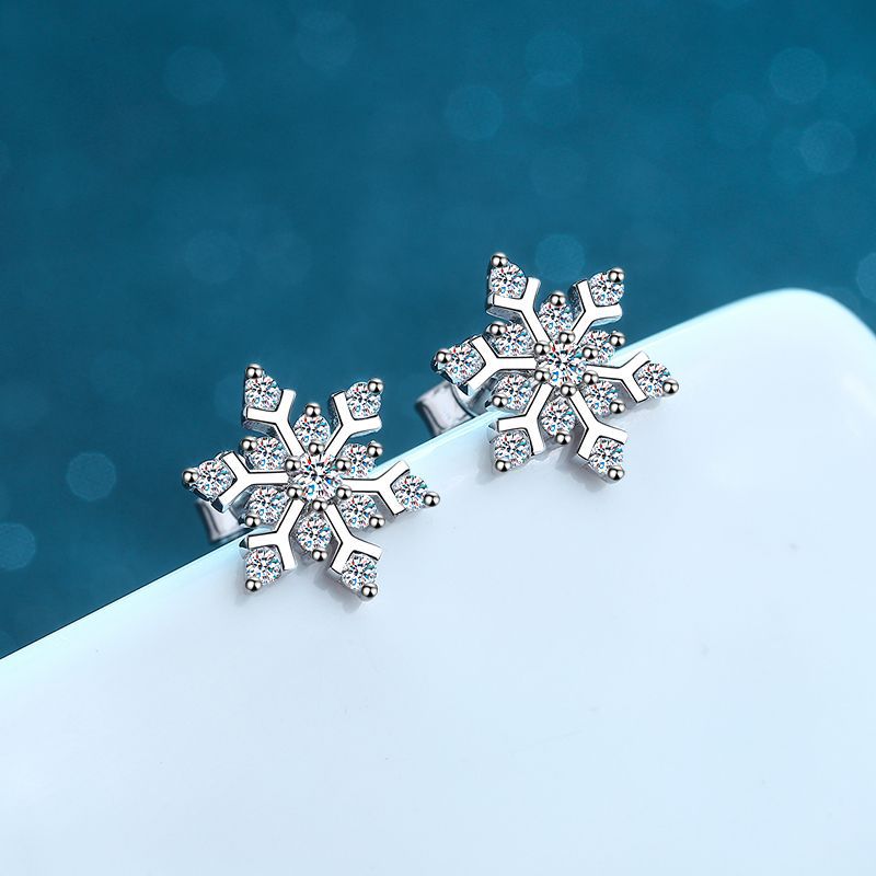 S925 Sterling Silver Snowflake Earrings for Women, High-End Snowflake Style Earrings, 72 Points Moissanite Earrings - Image 4