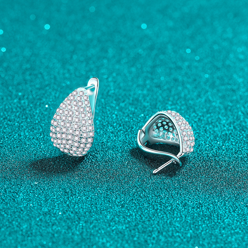 S925 Sterling Silver Moissanite Earrings, Teardrop Pear Shape, Simple and High-End Stud Earrings, European and American Fashion Earrings - Image 3