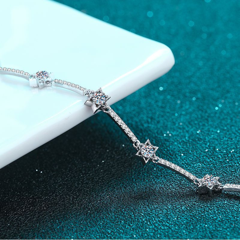 S925 Sterling Silver Women's Bracelet with Micro-set Ten Diamonds, Six-Pointed Star, and 1-Carat Moissanite - Image 4