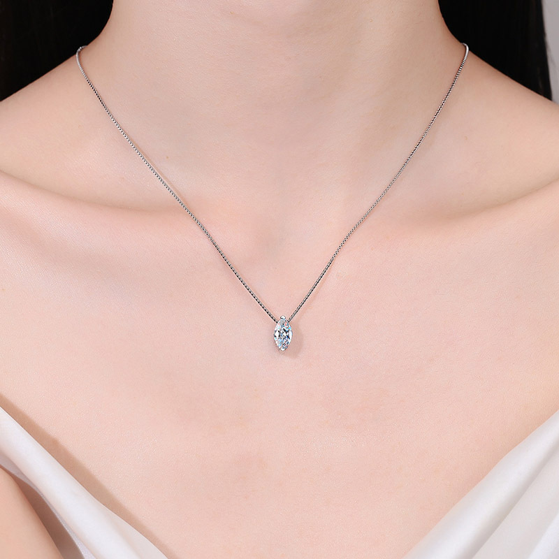 S925 Sterling Silver 1CT Women's Teardrop Minimalist Elegant Clavicle Necklace, Versatile for Everyday Commute, Marquise Moissanite Necklace - Image 4