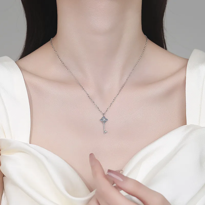 S925 Sterling Silver Moissanite Necklace with Key Pendant - Simple, Exquisite, Trendy, and Stylish for Everyday Wear - Image 4