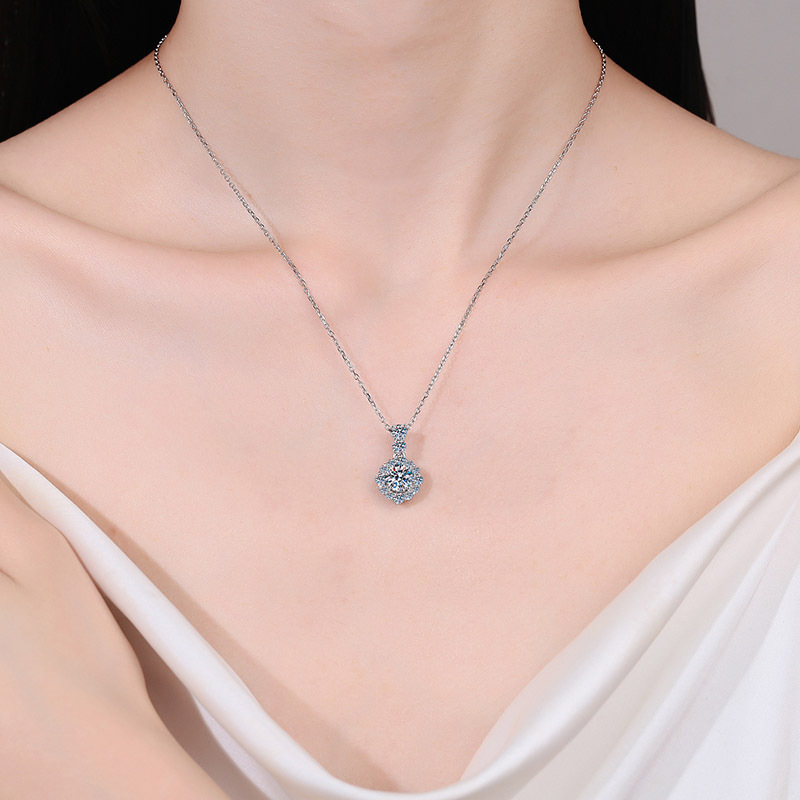 S925 Sterling Silver Moissanite Necklace for Women, Round Bag Pendant, Stylish, Simple, Versatile, Everyday Wear, Fashionable Office Style - Image 4