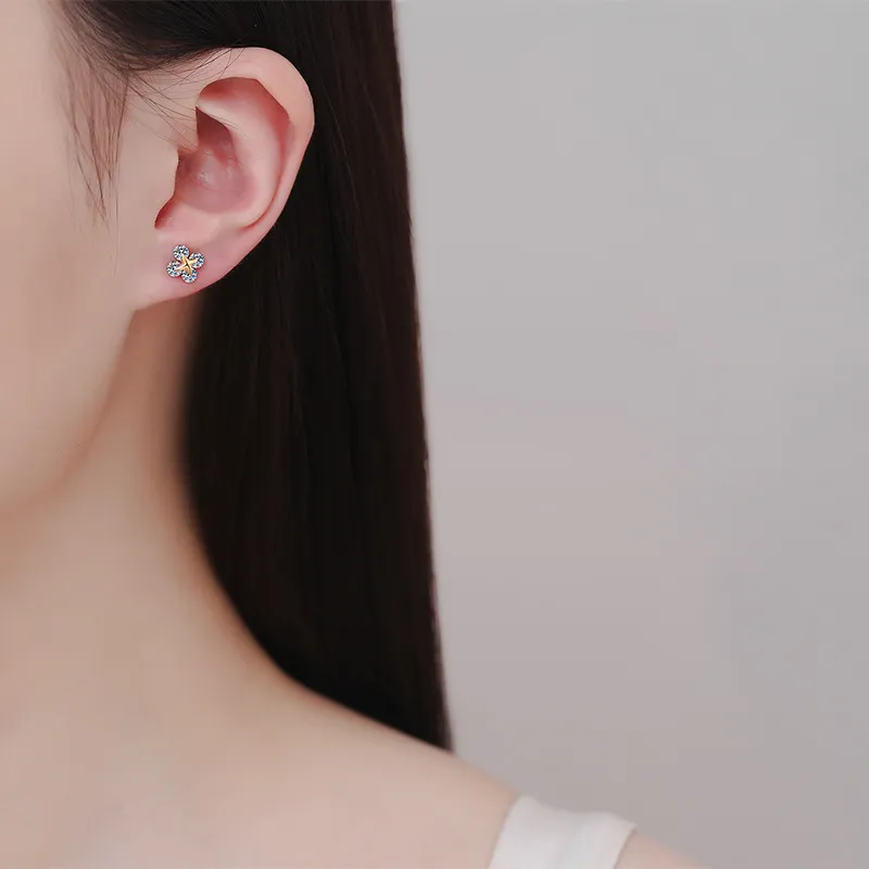 S925 Sterling Silver Moissanite Champagne Gold Stud Earrings for Women, Movable Star Style, Simple and Elegant Design - Image 5
