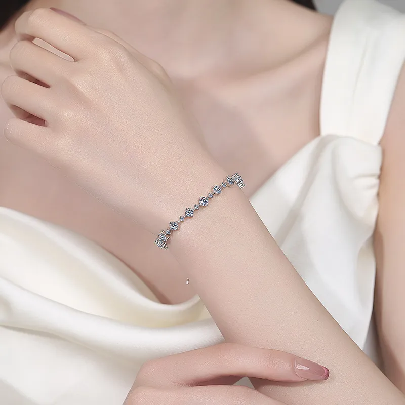 S925 Sterling Silver Moissanite Bracelet for Women: A sophisticated and elegant minimalist design, perfect as a holiday gift. - Image 4