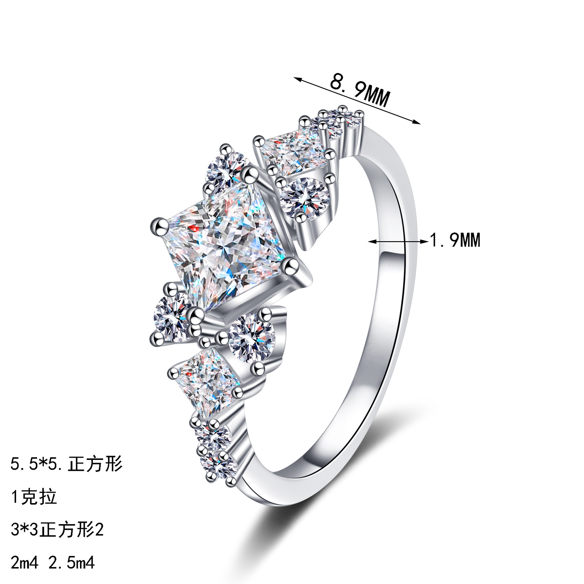 S925 sterling silver 1CT moissanite ring for women, featuring a square geometric design, exuding a cool and understated luxury fashion. - Image 5