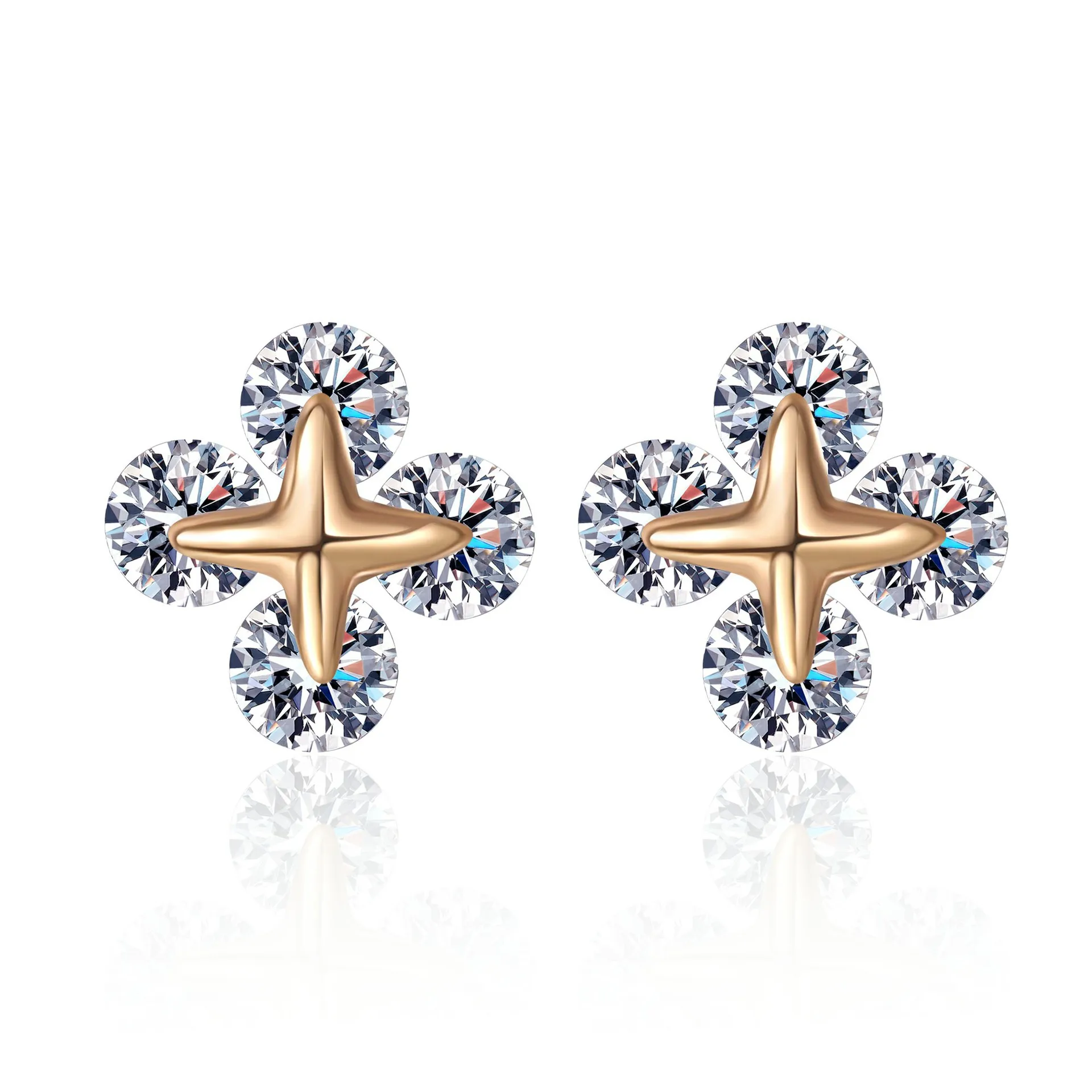 S925 Sterling Silver Moissanite Champagne Gold Stud Earrings for Women, Movable Star Style, Simple and Elegant Design - Image 2